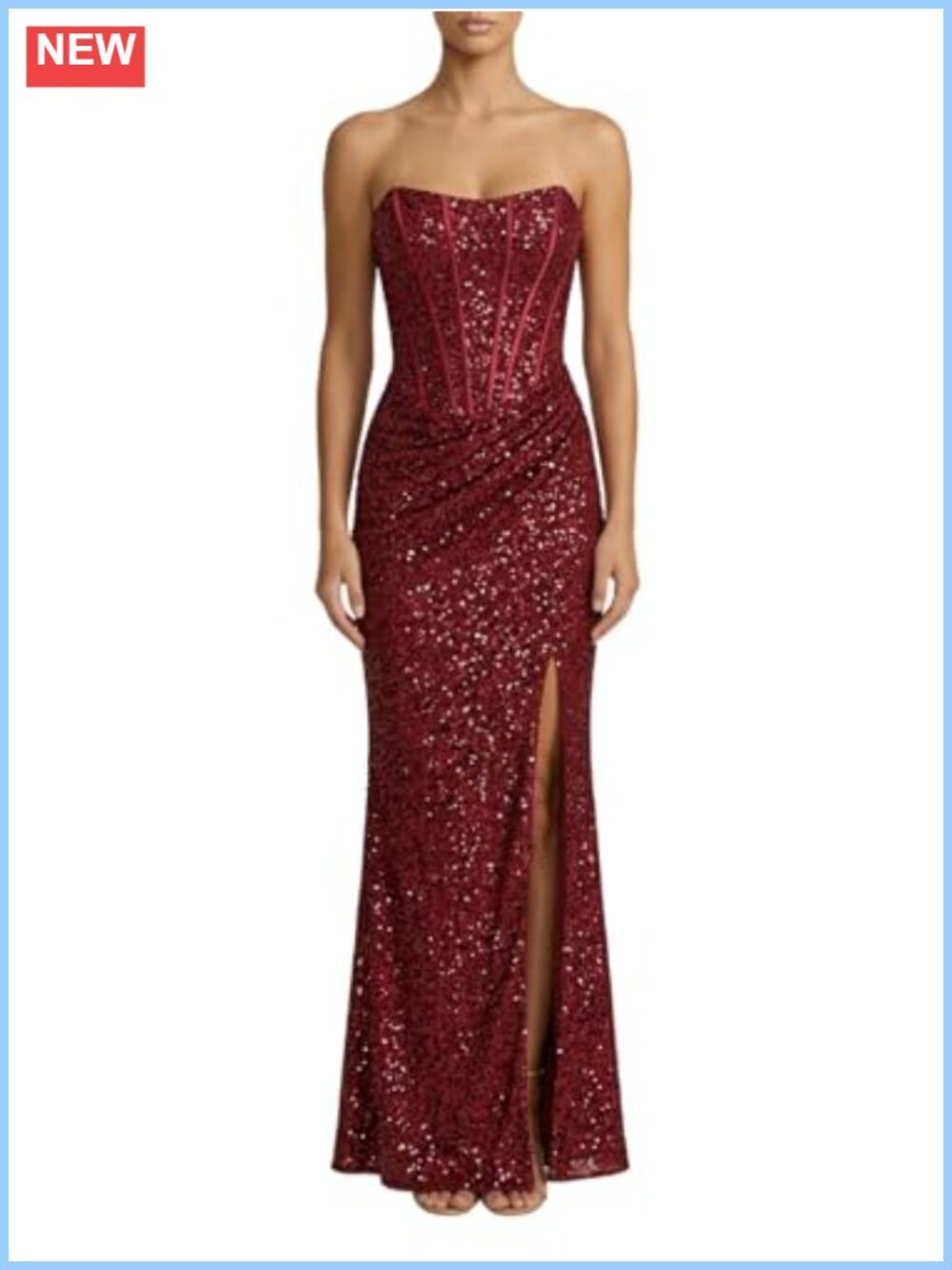 Strapless Sequin Prom Dress Side Slit Mermaid Formal Evening Gown